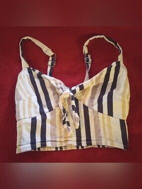 Hollister Boho Striped Tie-Front Crop Top XS 🌊